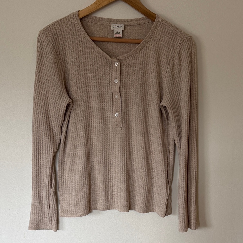 J. Crew Beige Waffle Henley Long Sleeve Top